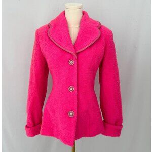 y2k vintage hot pink oversized collar unique statement wool coat made in Italy